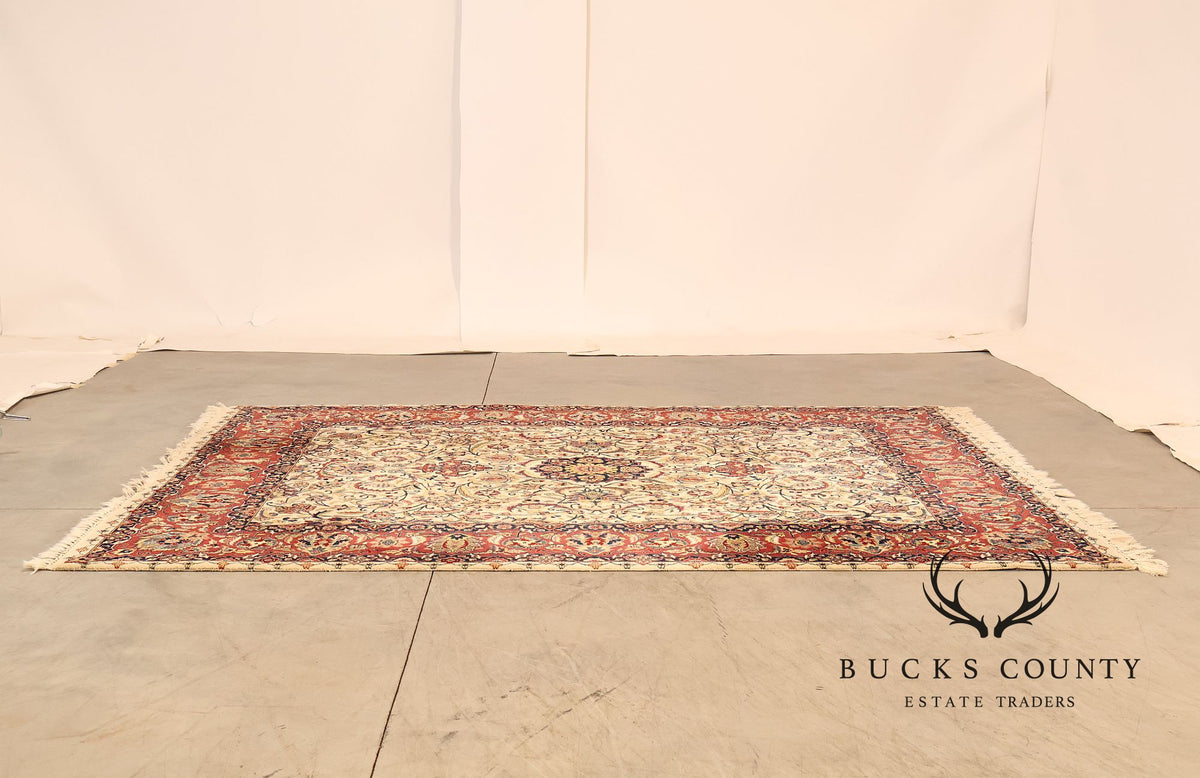 Hand Knotted Kashan Style Wool Area Rug 9x12 Floral Medallion