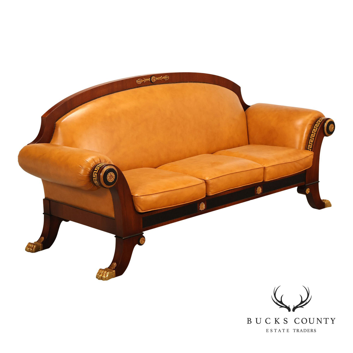 Empire Style Sofa Mahogany And Leather Sofa With Gilt Bronze Mounts