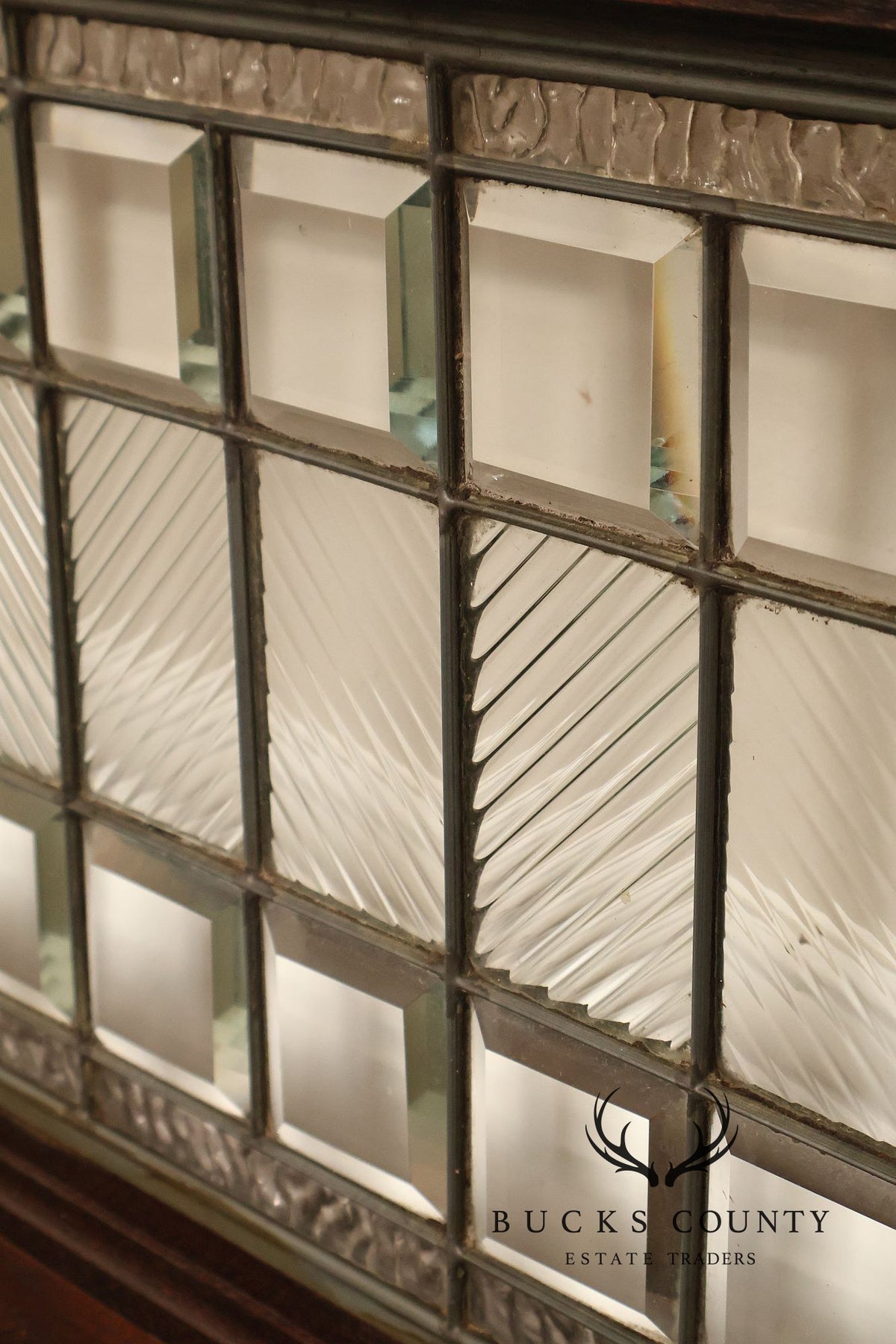 Arts & Crafts Leaded Glass and Oak Transom Window