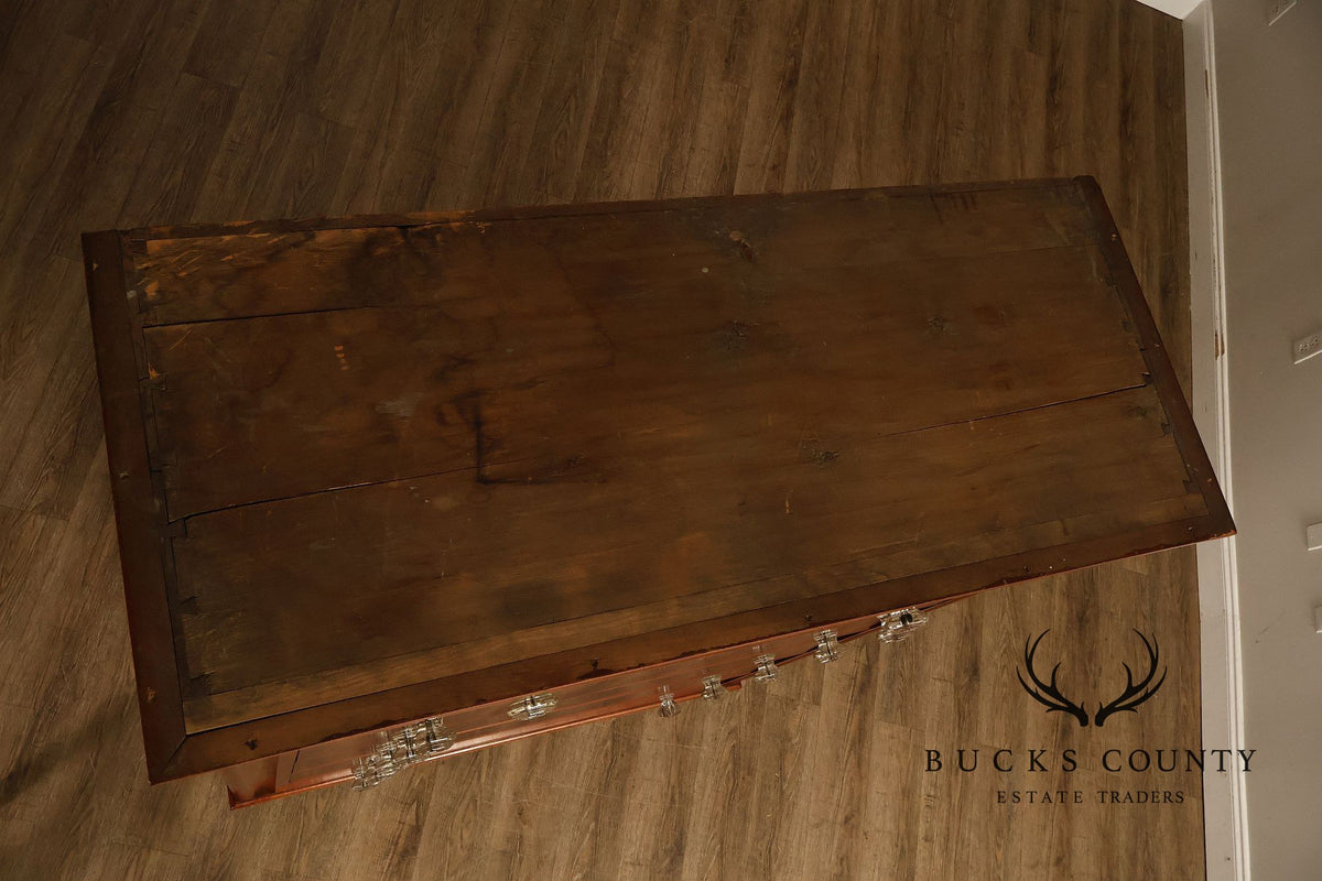 Antique American Classical Mahogany Tall Chest Of Drawers With Glass Knobs