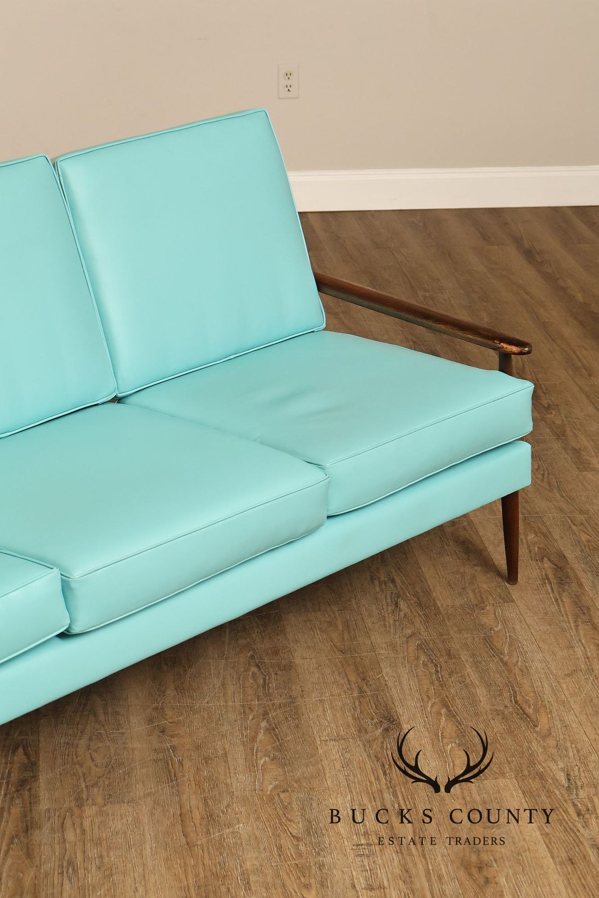 Mid Century Modern Oak Three-Seat Sofa