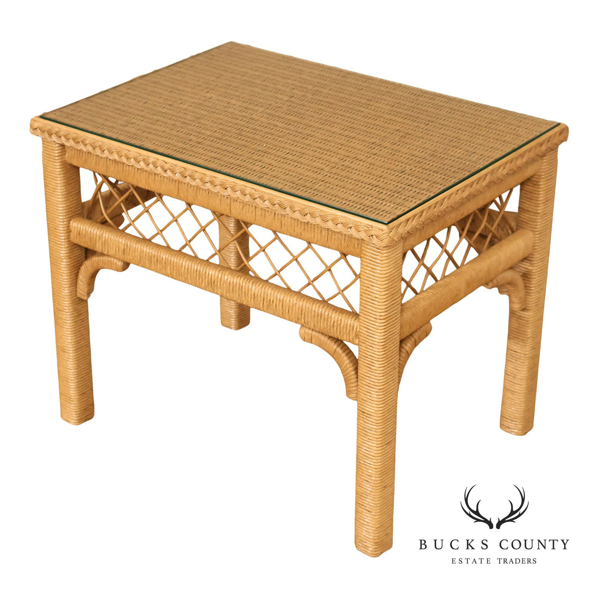 Lexington Henry Link Glass Top Wicker Side Table