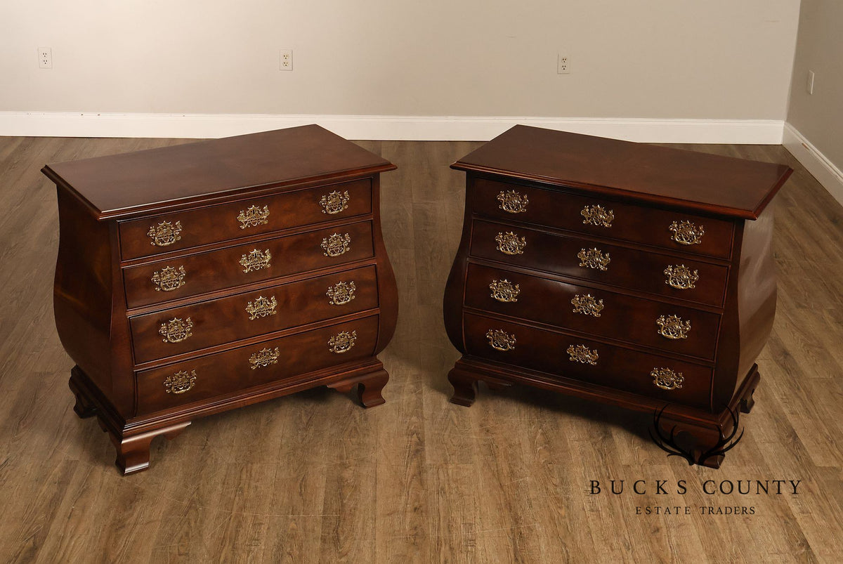 Henredon Chinese Chippendale Style Pair of Mahogany Bombe Chests