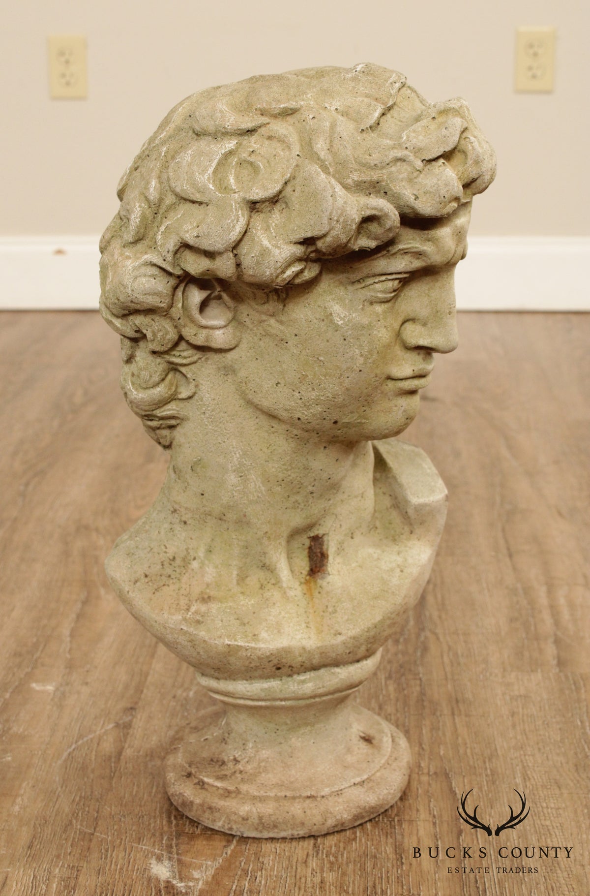 Vintage Cast Stone Garden Bust Of Michelangelo's David (B)