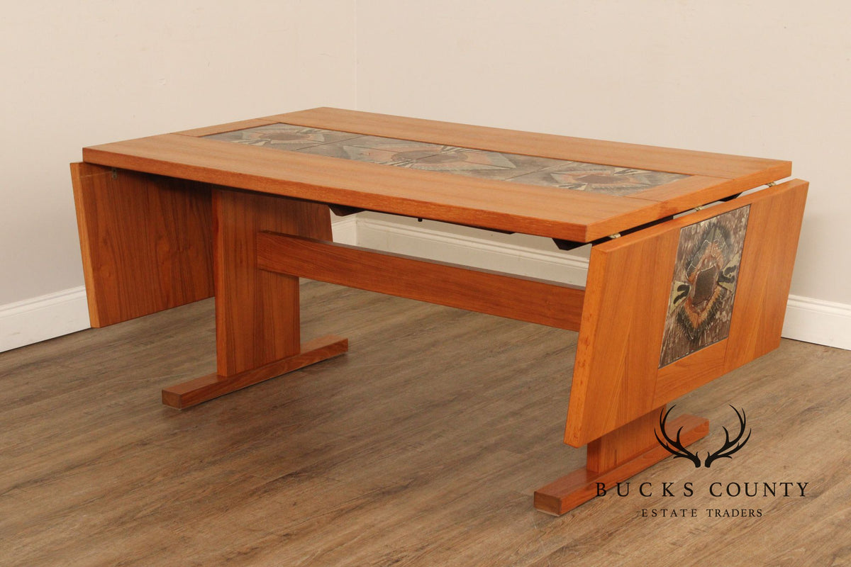 Gangsø Mobler Danish Modern Tile Inset Teak Drop Leaf Dining Table