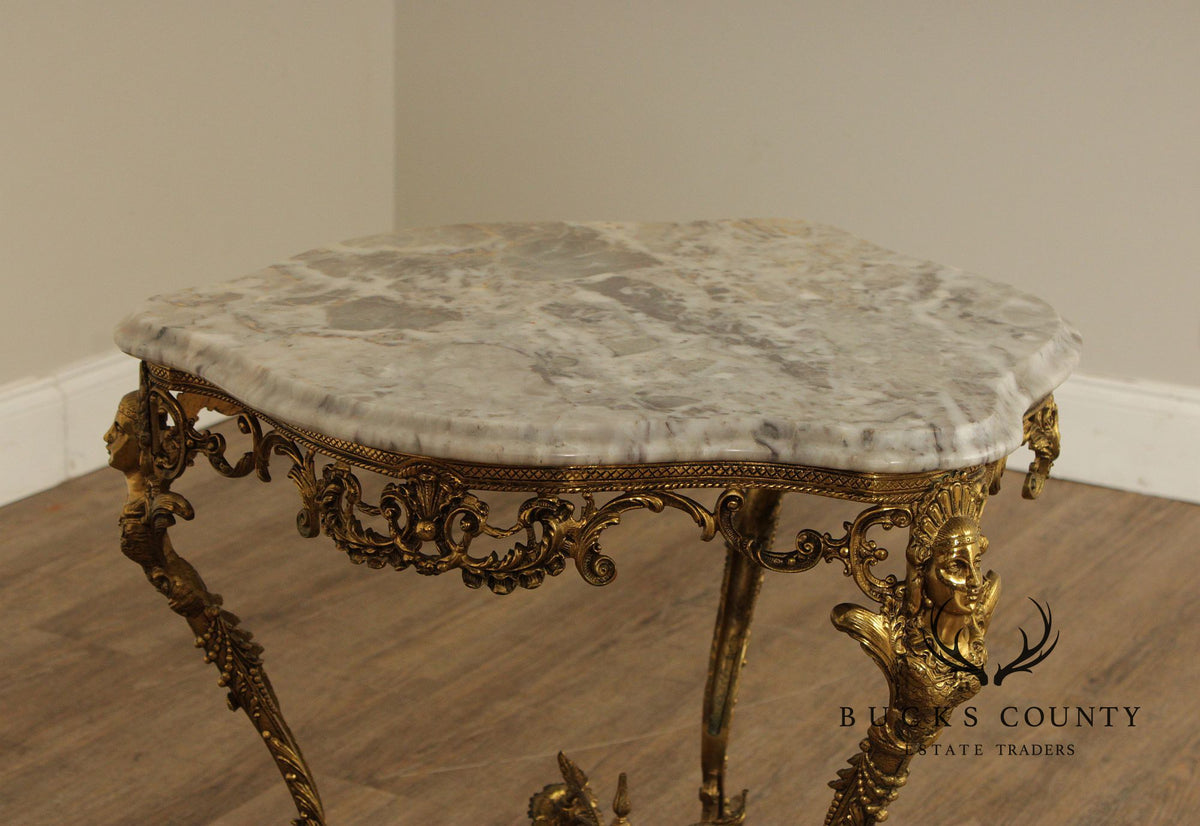 Italian Rococo Gilt Metal Marble Top Accent Table