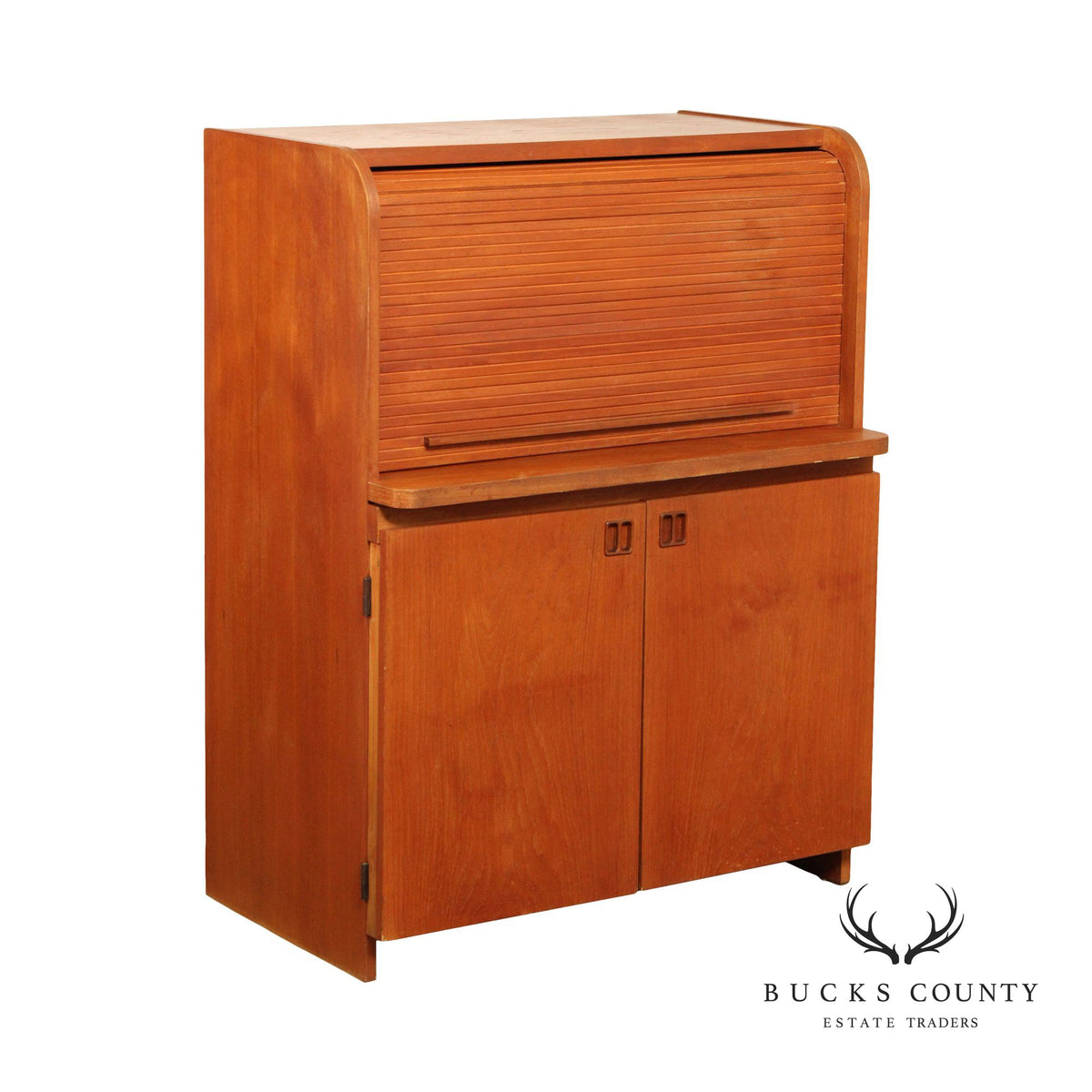 Danish Modern Vintage Teak Roll Top Bar Cabinet or Secretary Desk