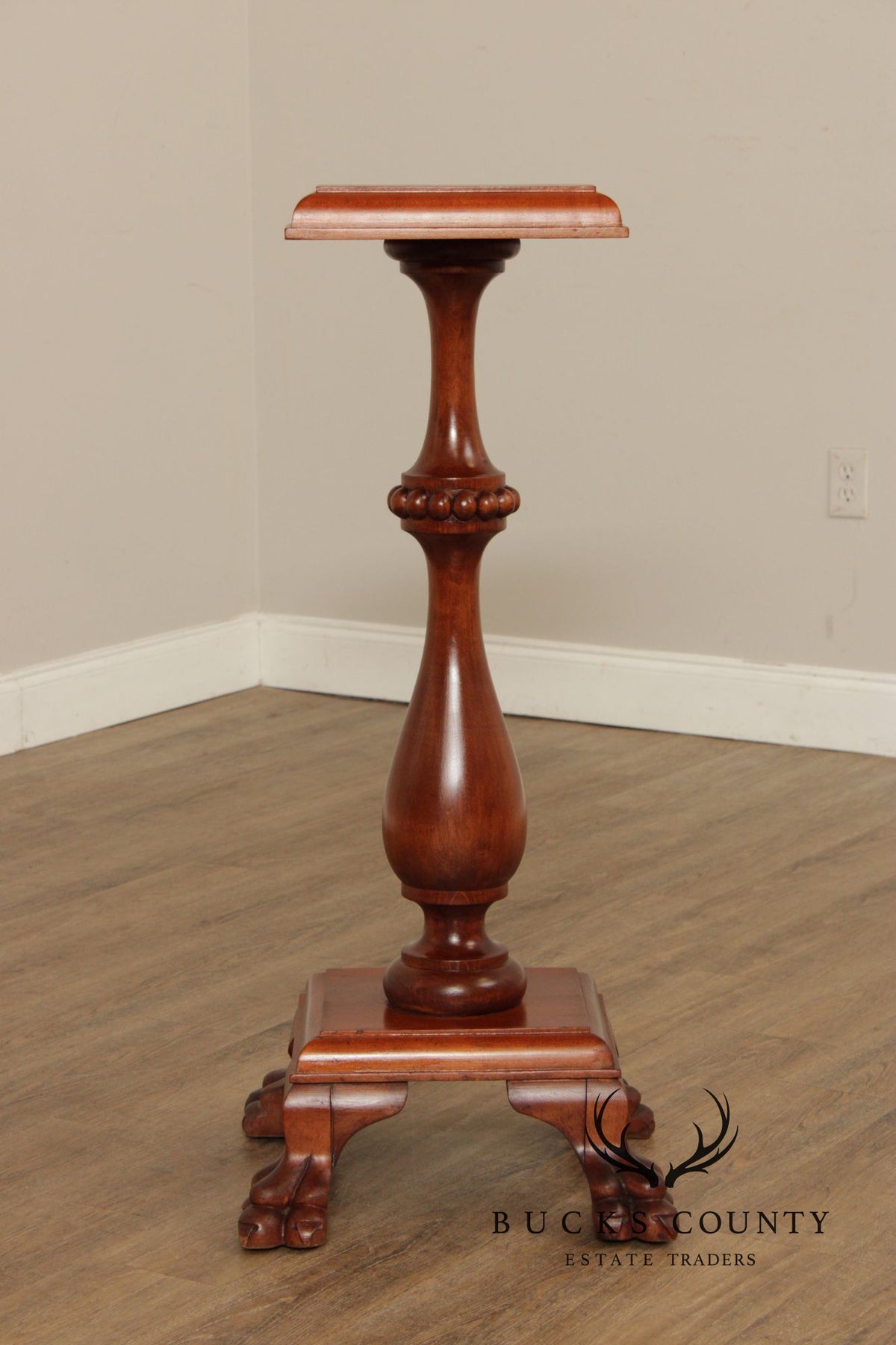 Traditional Mahogany Pedestal Plant Stand with Claw Feet