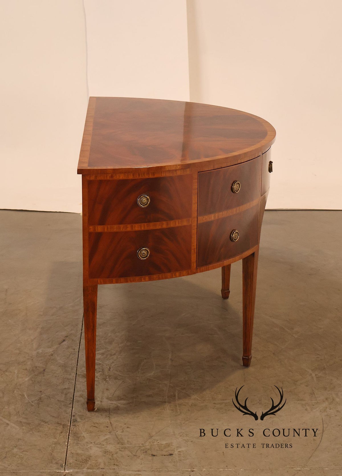 Maitland Smith Hepplewhite Style Deep Mahogany Demilune Sideboard