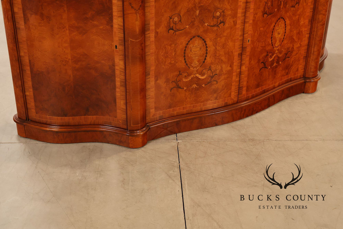 Italian Style Marquetry Inlaid Burl Wood Credenza Sideboard