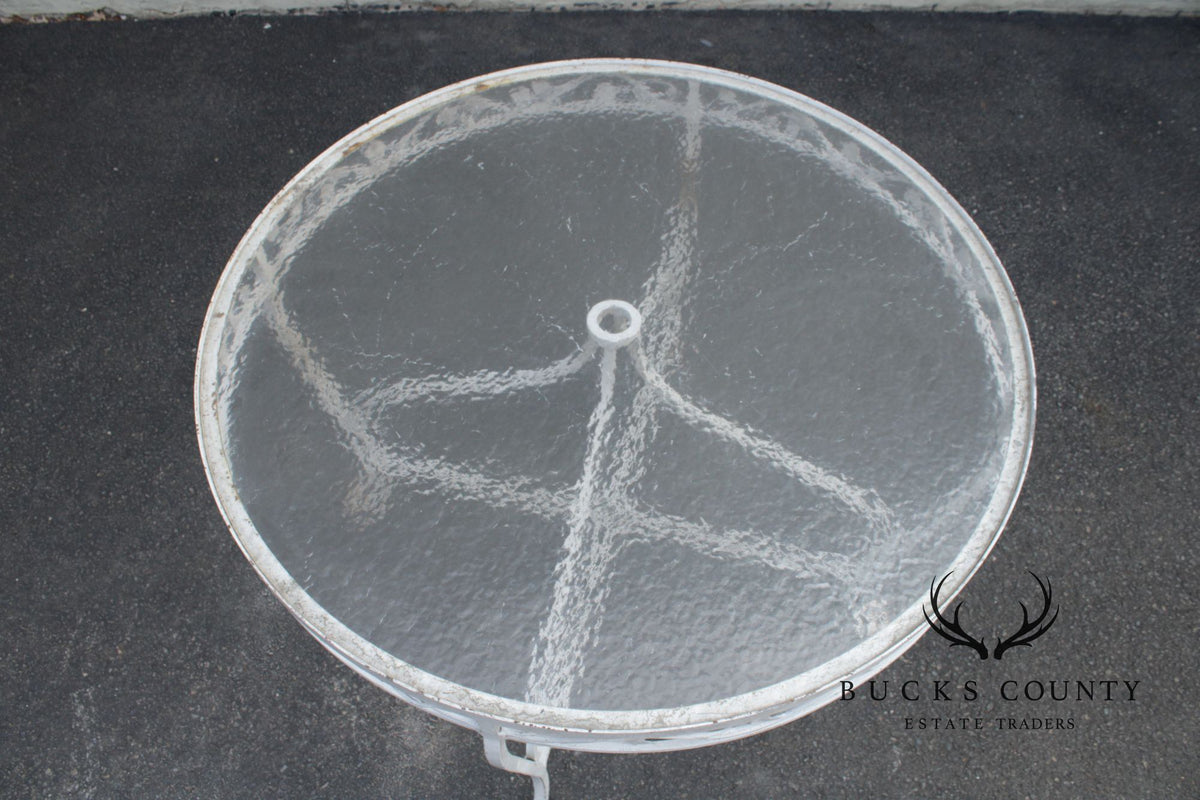 Vintage Round Glass Top Wrought Iron Outdoor Patio Dining Table