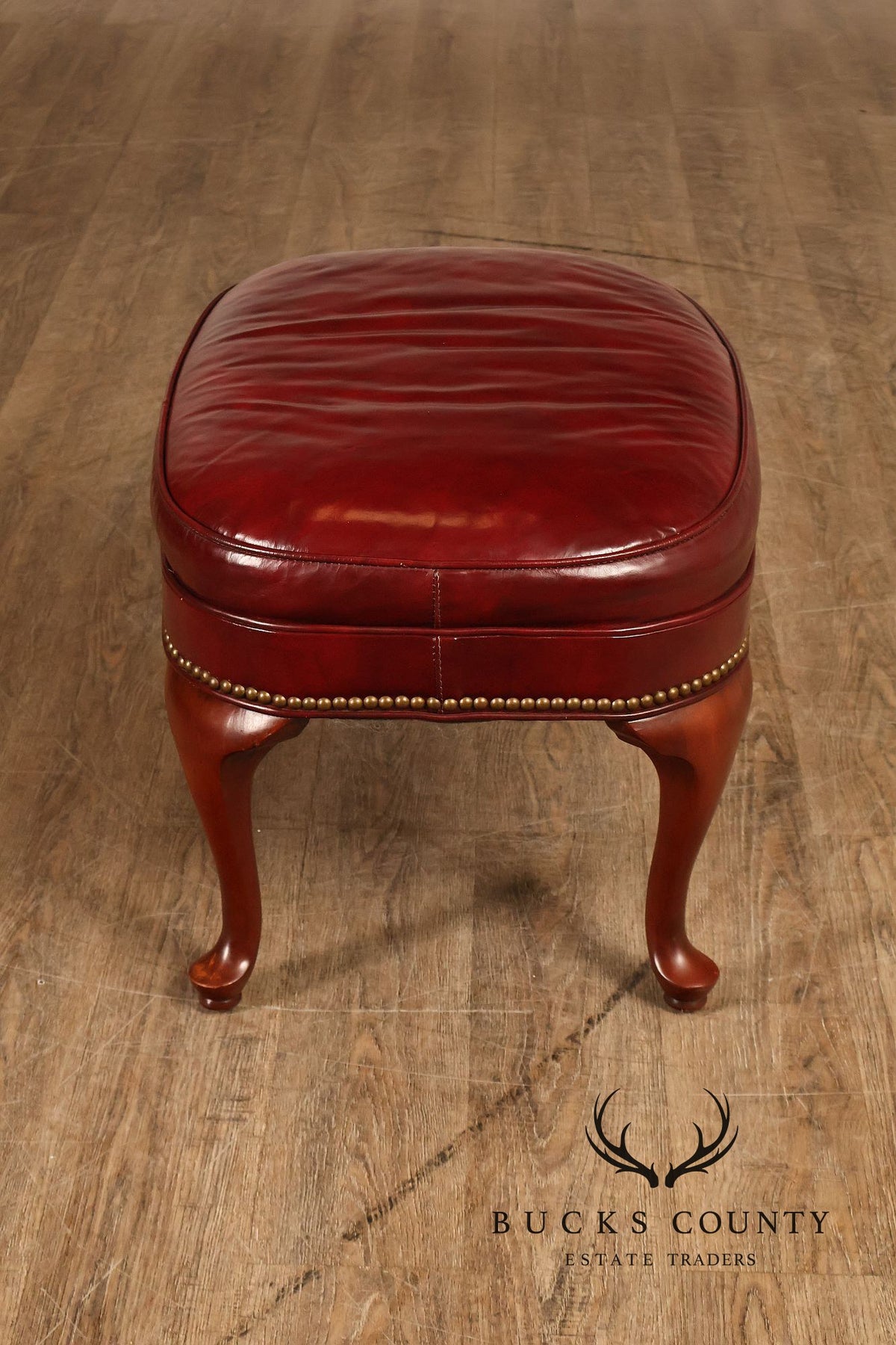 Hickory Chair Queen Anne Style Oxblood Leather Ottoman