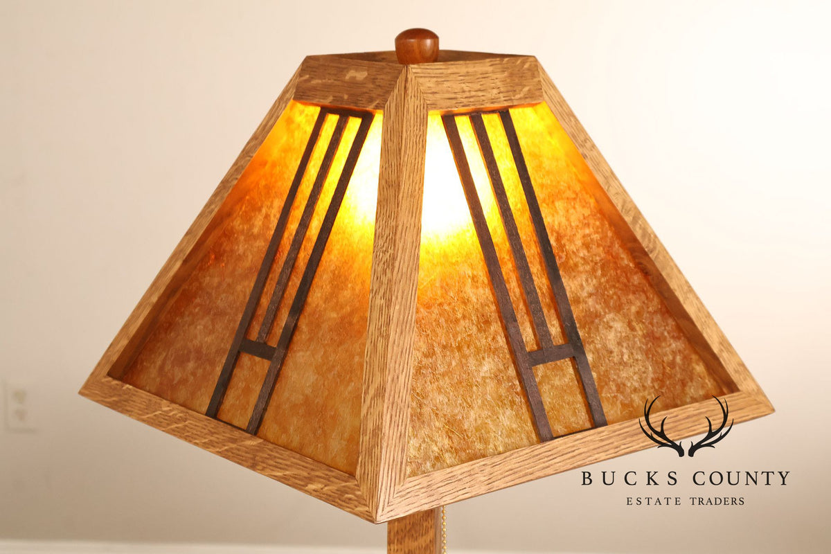 Mission Accomplished Arts And Crafts Style Oak and Mica Desk Lamp