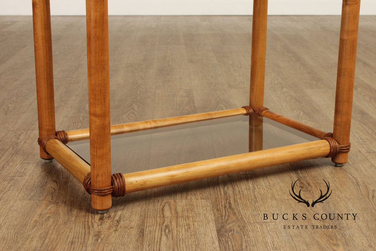 Vintage Coastal Style Bamboo And Glass Shelf Etagere