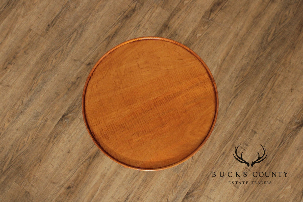 Custom Quality Queen Anne Style Tiger Maple Round Side Table