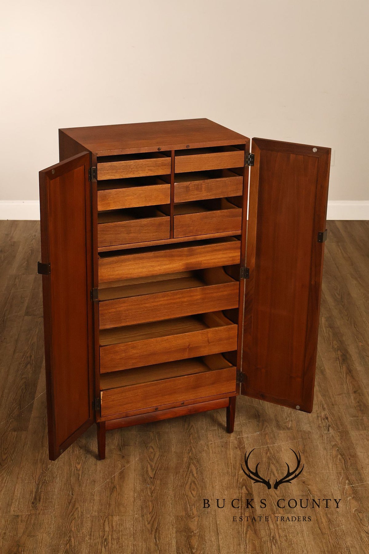 Mid-Century Modern Walnut Cane-Front Storage Cabinet