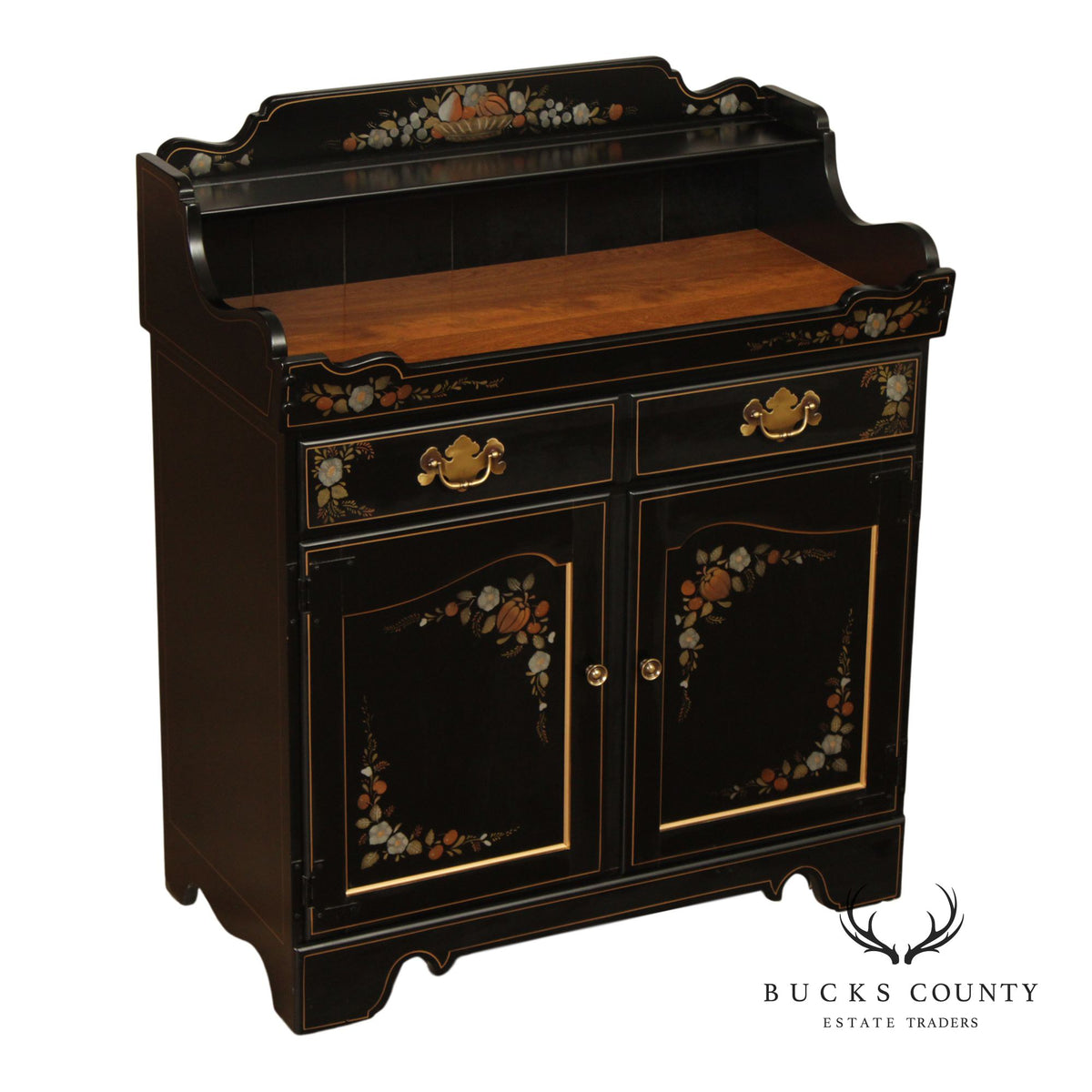 Ethan Allen Hitchcock Style Hand Painted Black Lacquer Dry Sink
