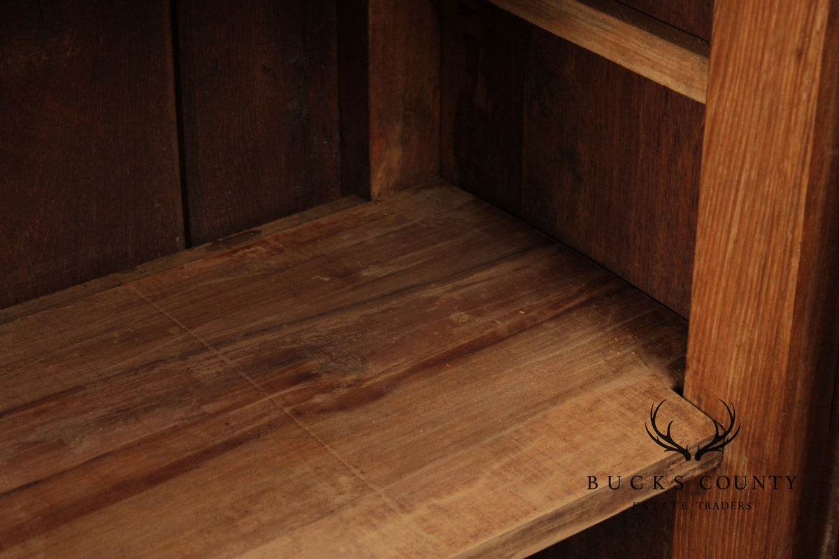 Antique 19th Century French Louis XV Style Solid Oak Petite Cabinet With Drawer And Scalloped Apron
