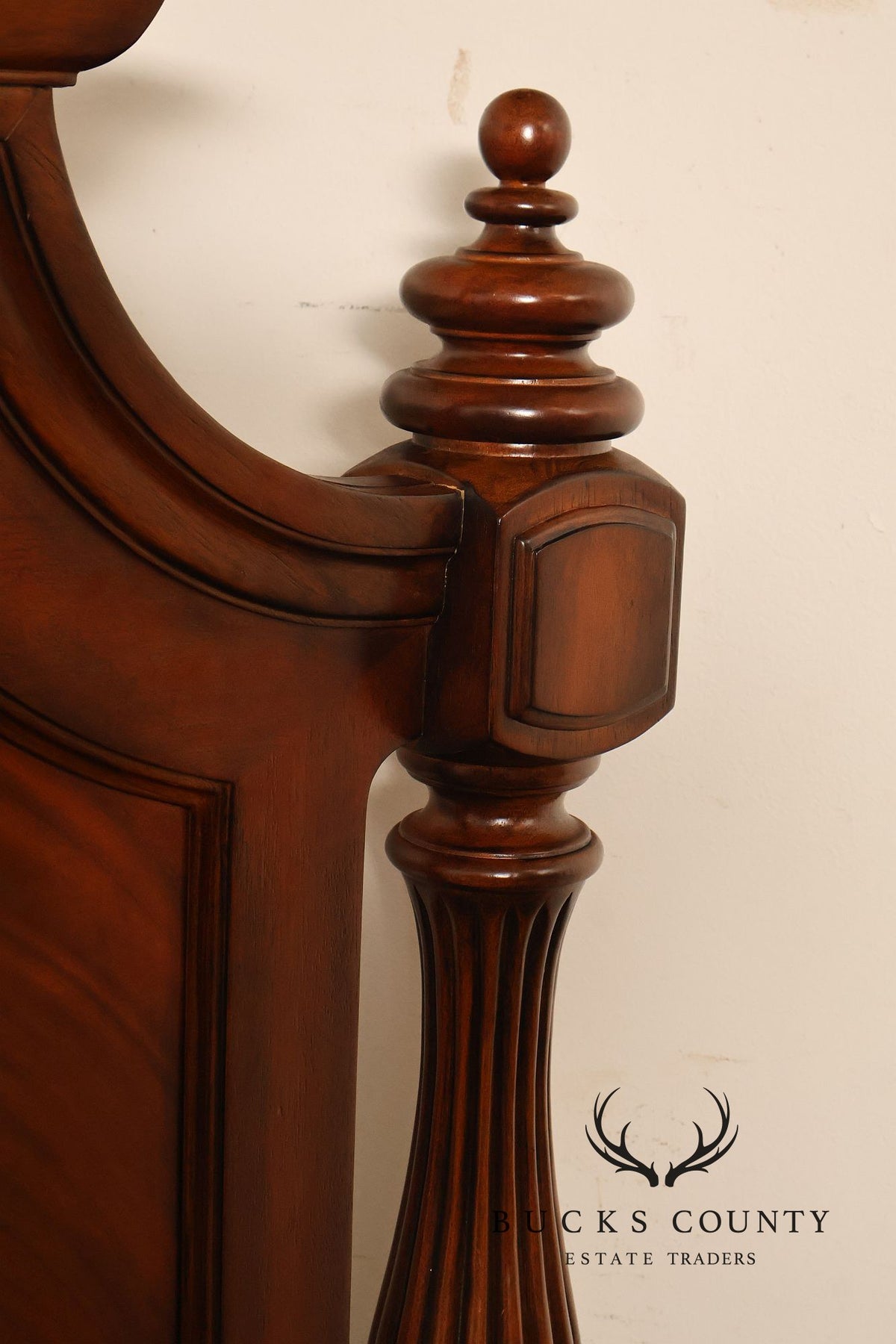 King Size Mahogany Flame Veneer Carved Bed Frame