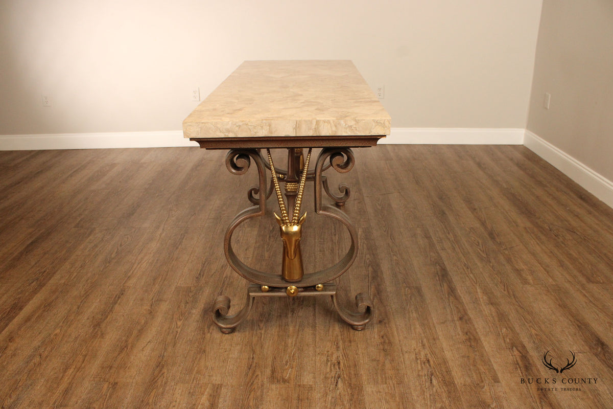 Tessellated Top Brass Gazelle Console Table