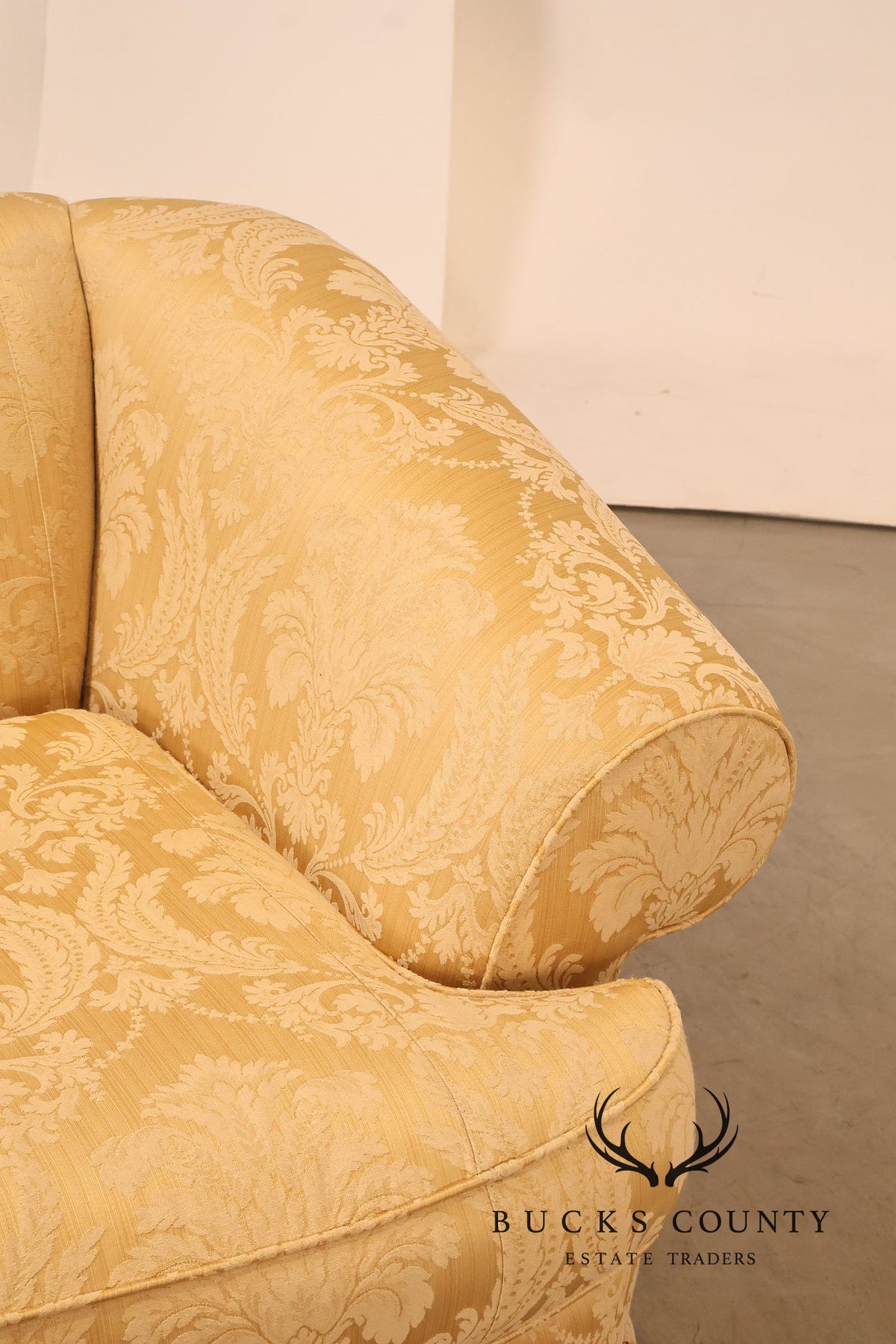 Century Furniture Pair Of Gold Damask Upholstered Sofas