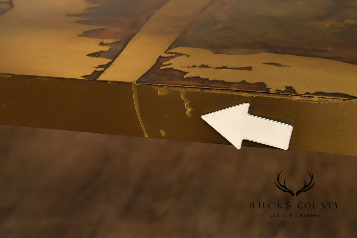 Mid Century Modern Acid Etched Brass Top Coffee Table With Hairpin Legs