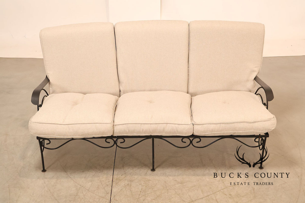 Vintage Wrought Iron Patio Garden Sofa With Cushions