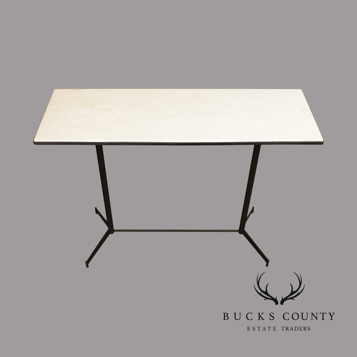 Mid Century Modern Industrial Marble Top Steel Console BarTable
