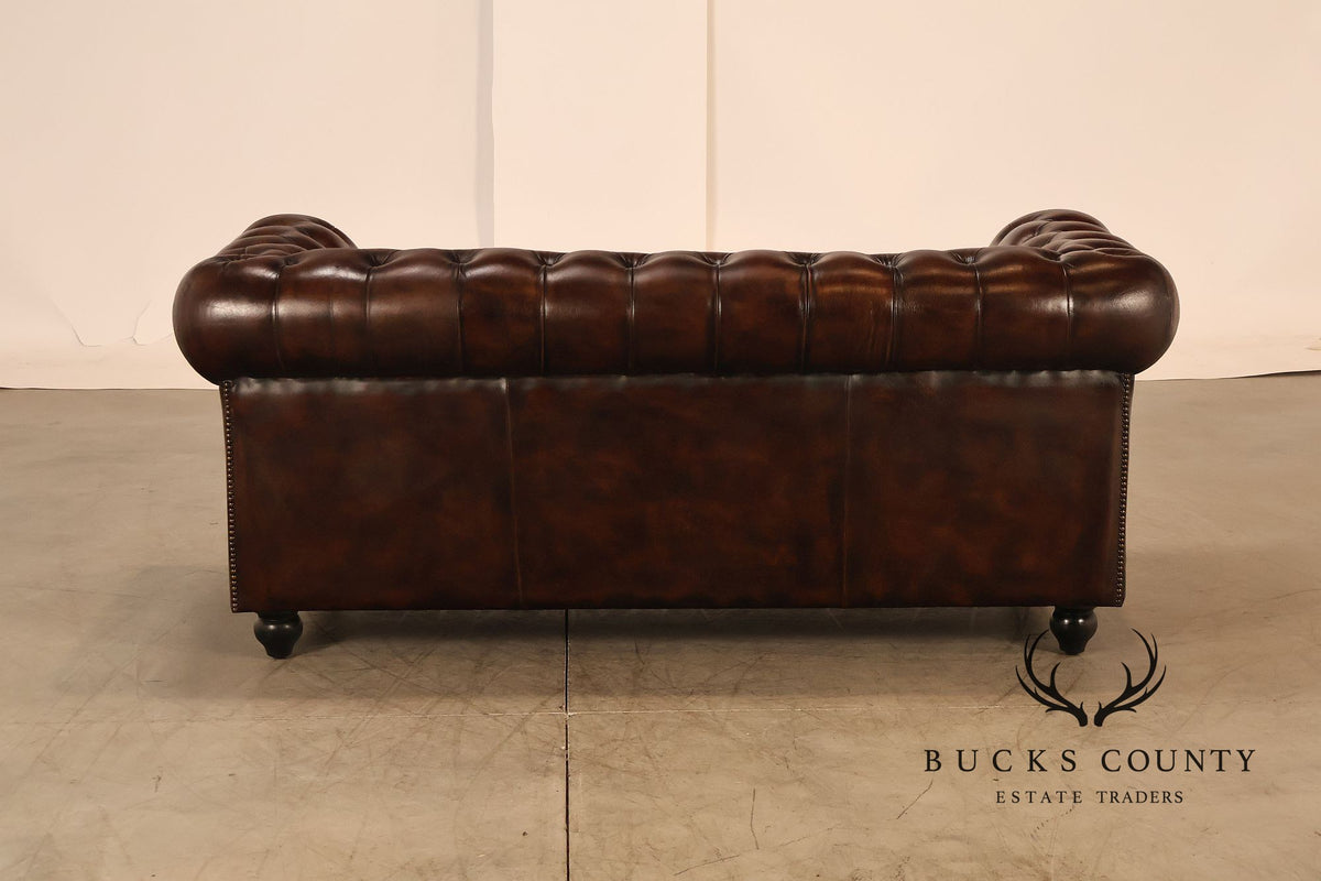 Chesterfield Style Tufted Brown Leather Sofa