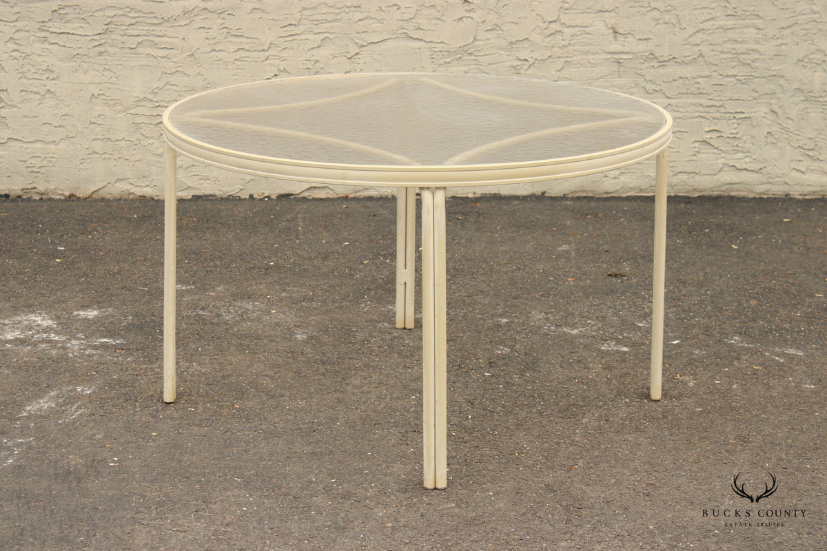 Mid Century Modern Round Aluminum Glass Top Patio Dining Table