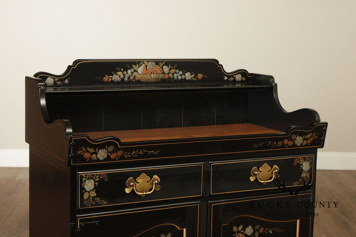 Ethan Allen Hitchcock Style Hand Painted Black Lacquer Dry Sink
