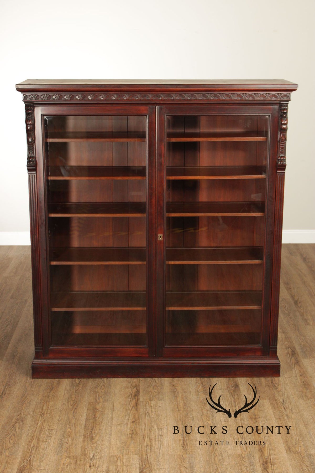 Antique American Renaissance Revival Walnut Display Cabinet Bookcase