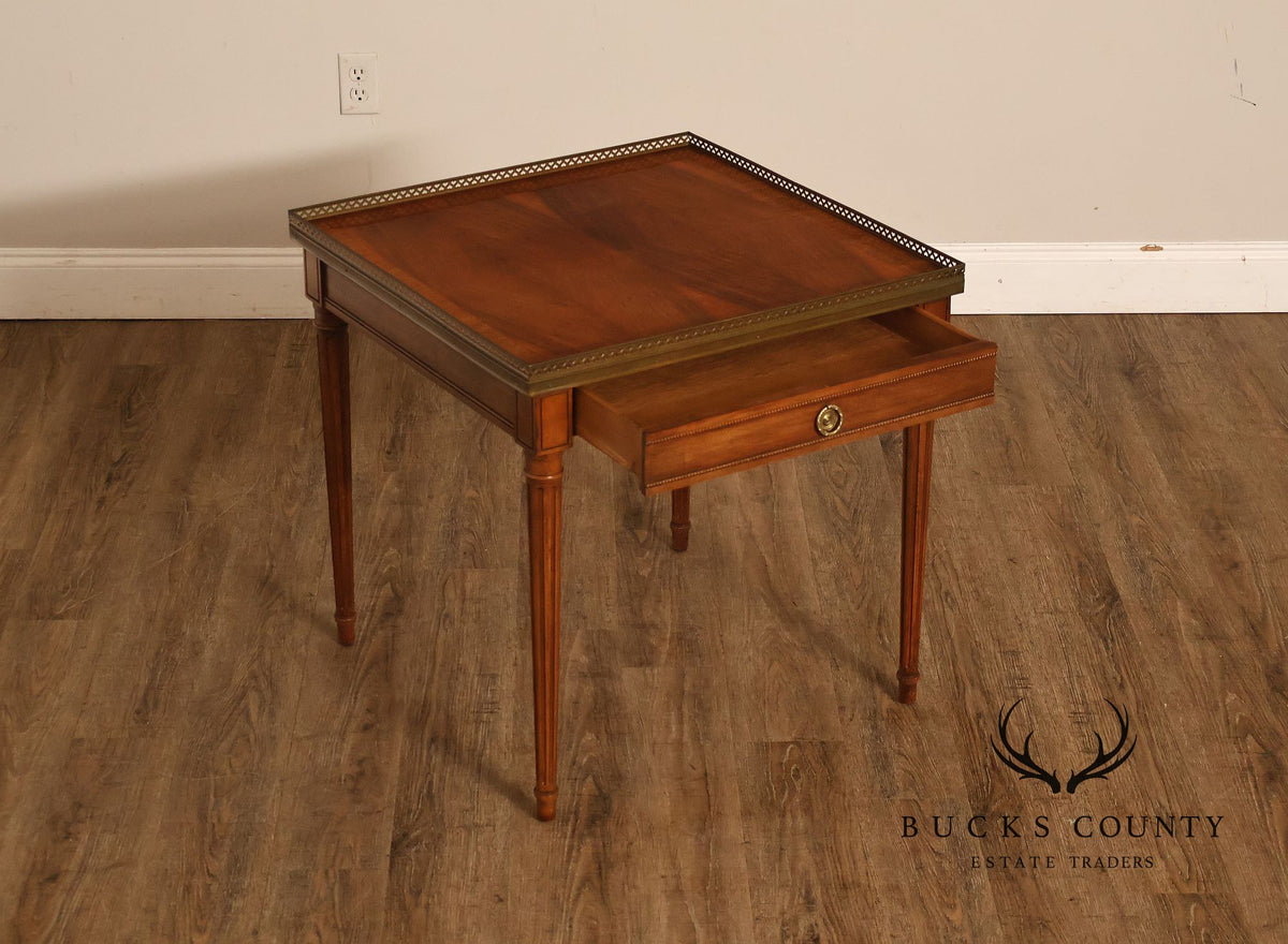 Title: Baker Furniture Louis XVI Style Mahogany Brass Gallery Side Table
