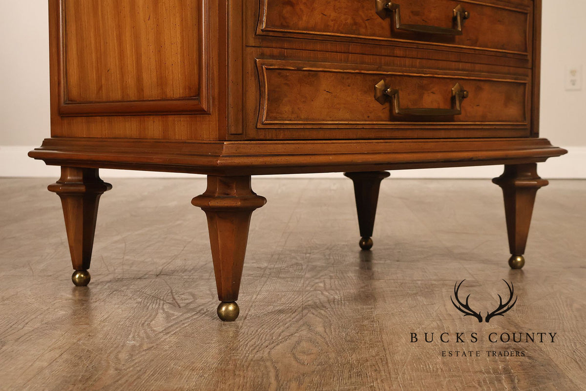 Pair Of Neoclassical Style Travertine Top Three Drawer Nightstands