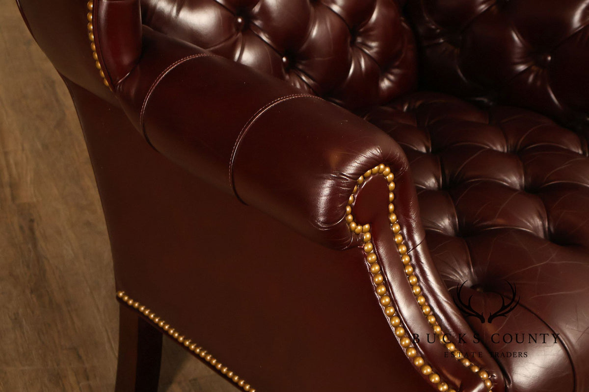 Leathercraft Chesterfield Style Tufted Oxblood Leather Wing Chair