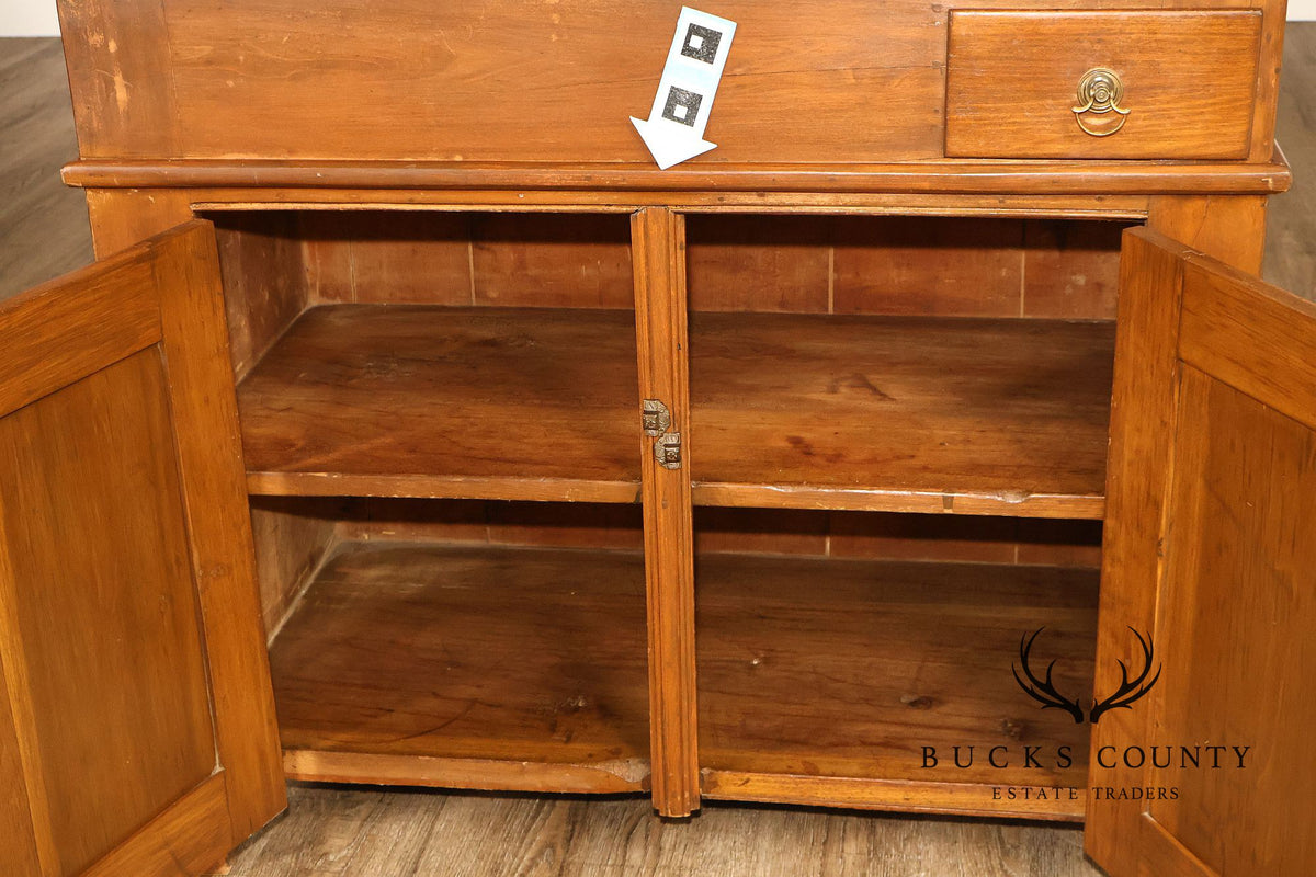 Antique Primitive Wood Dry Sink With Lift Top And Paneled Cabinet
