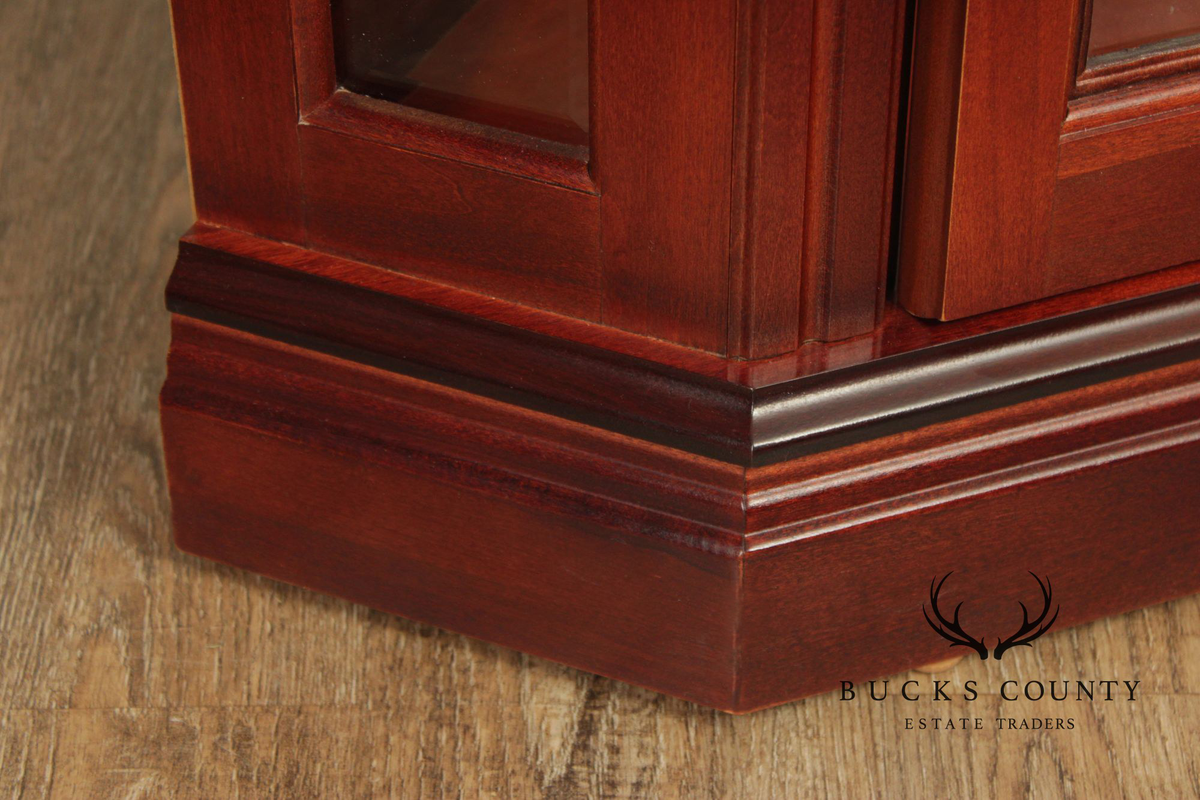 Pulaski Traditional Lighted Cherry Corner Curio Cabinet With Arched Pediment