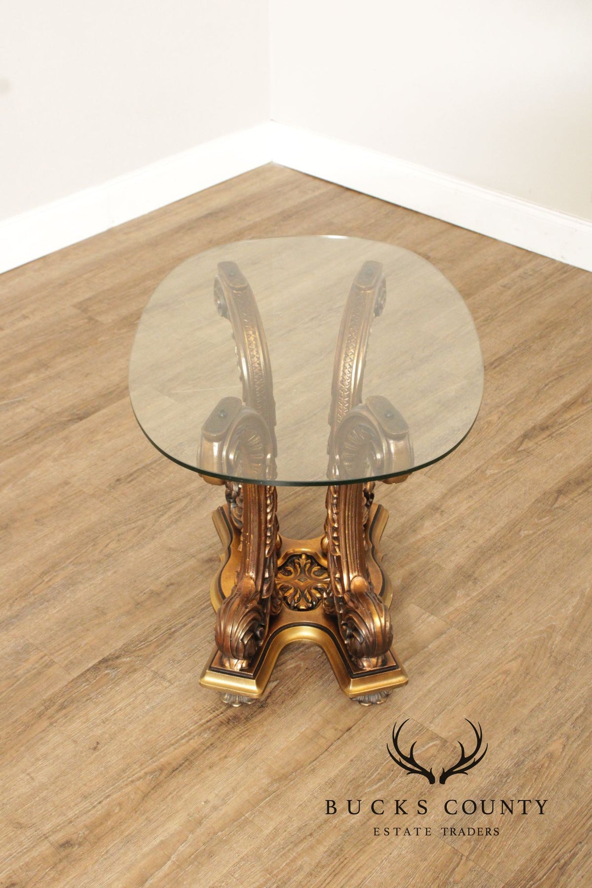 Italian Rococo Style Glass Top Giltwood Side Table