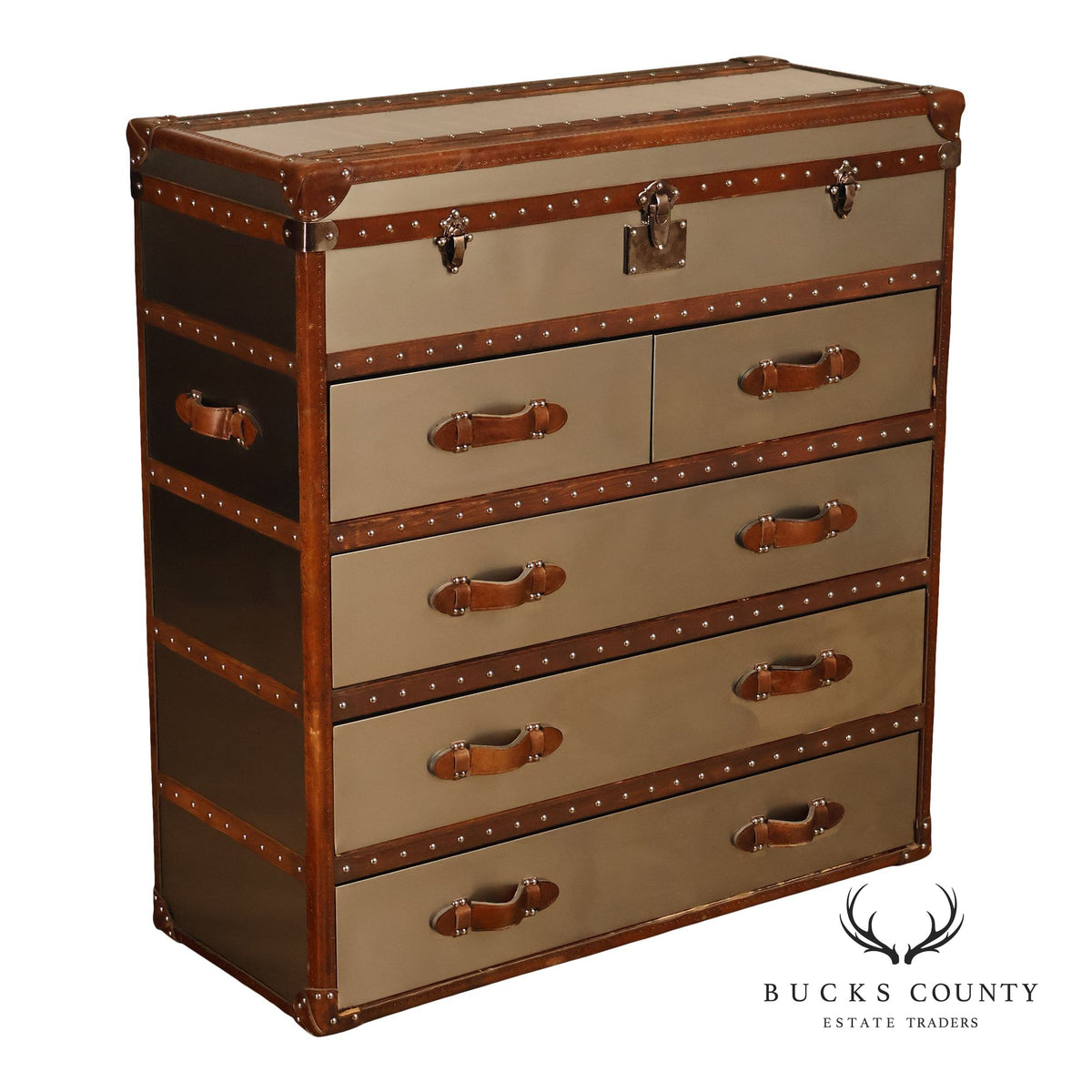 Restoration Hardware 'Mayfair' Steel and Leather Chest of Drawers