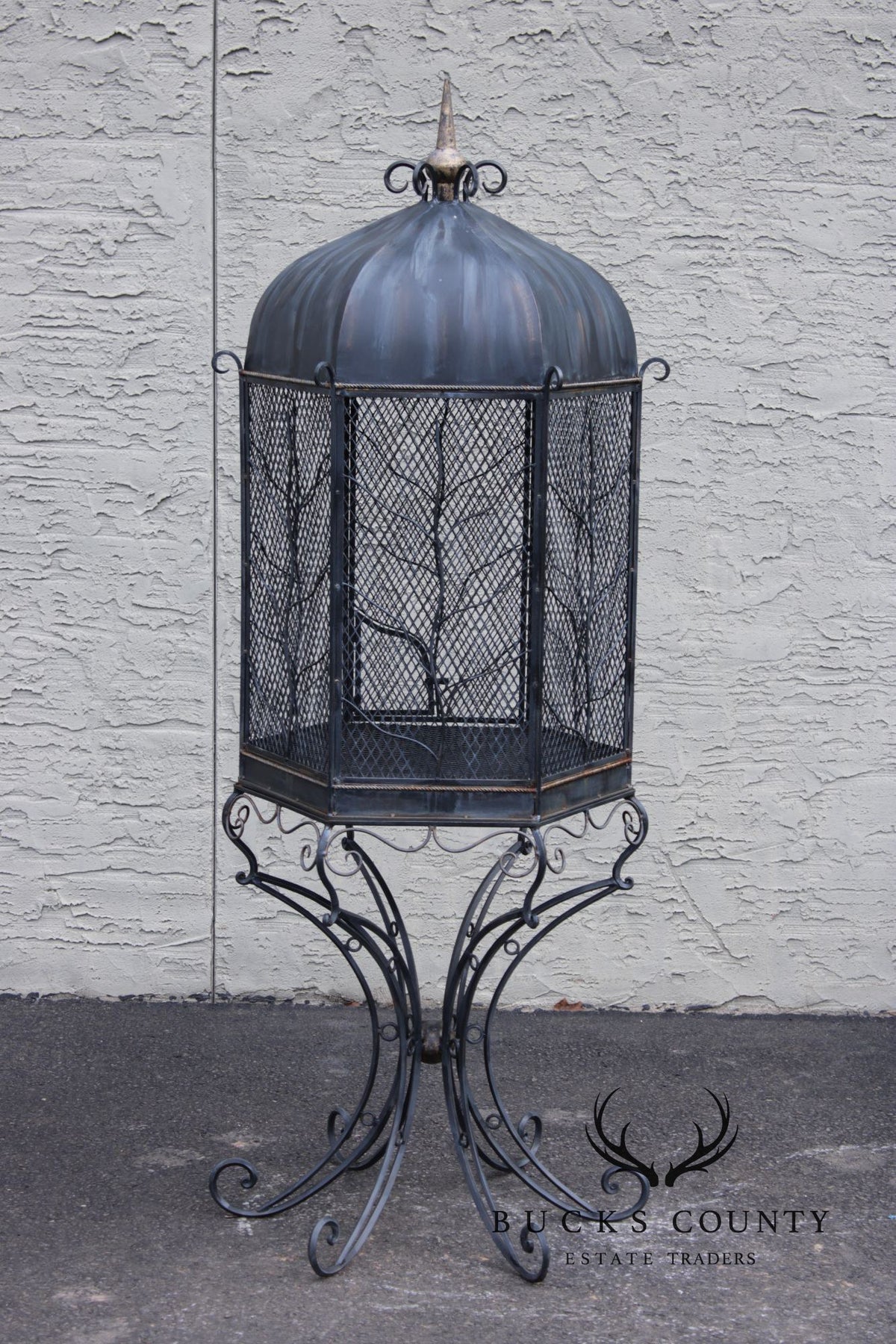 Vintage Wrought Iron Garden Bird Cage On Stand