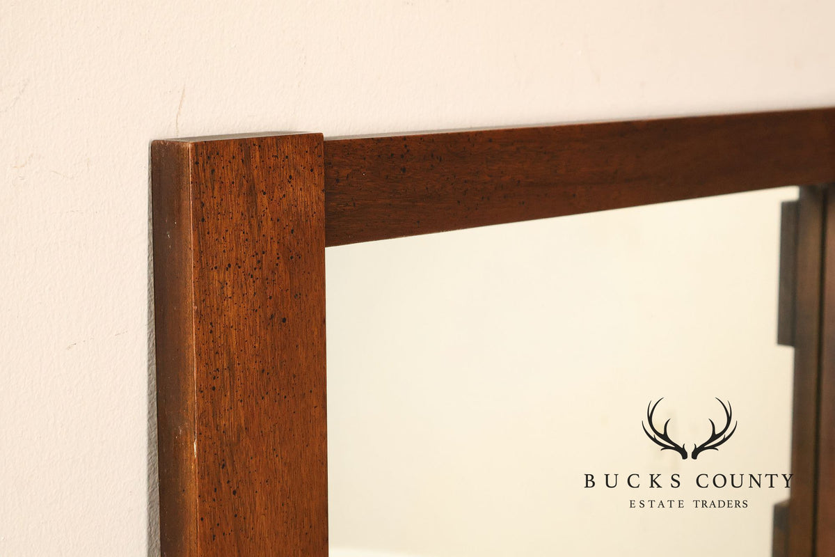 Lane Mid-Century Modern Brutalist Walnut Geometric Wall Mirror