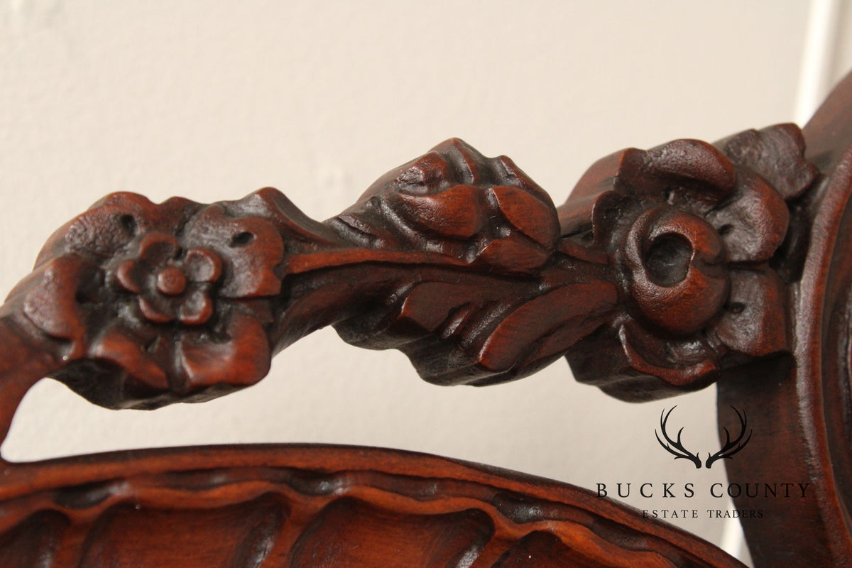 1940's Vintage French Style Carved Mahogany Wall Mirror