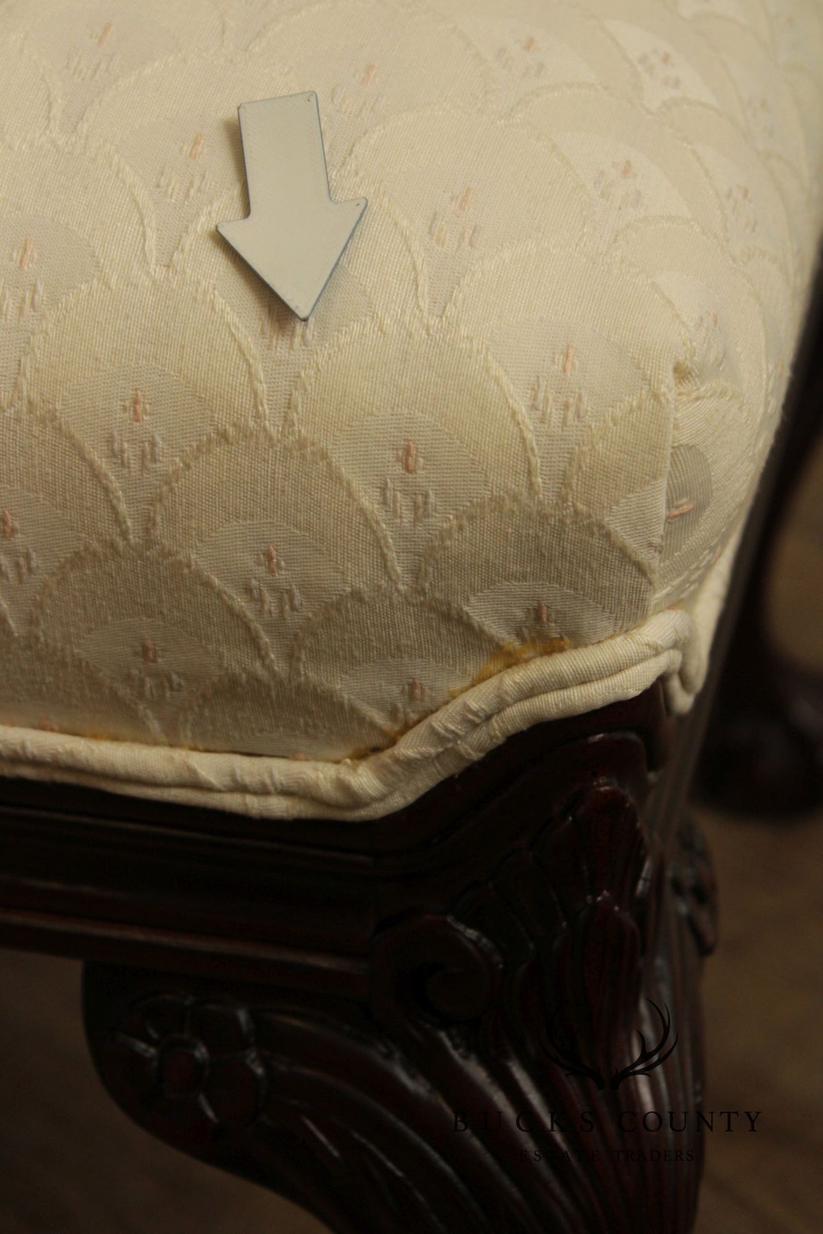 Thomasville Pair Of Chippendale Style Mahogany Upholstered Ottomans