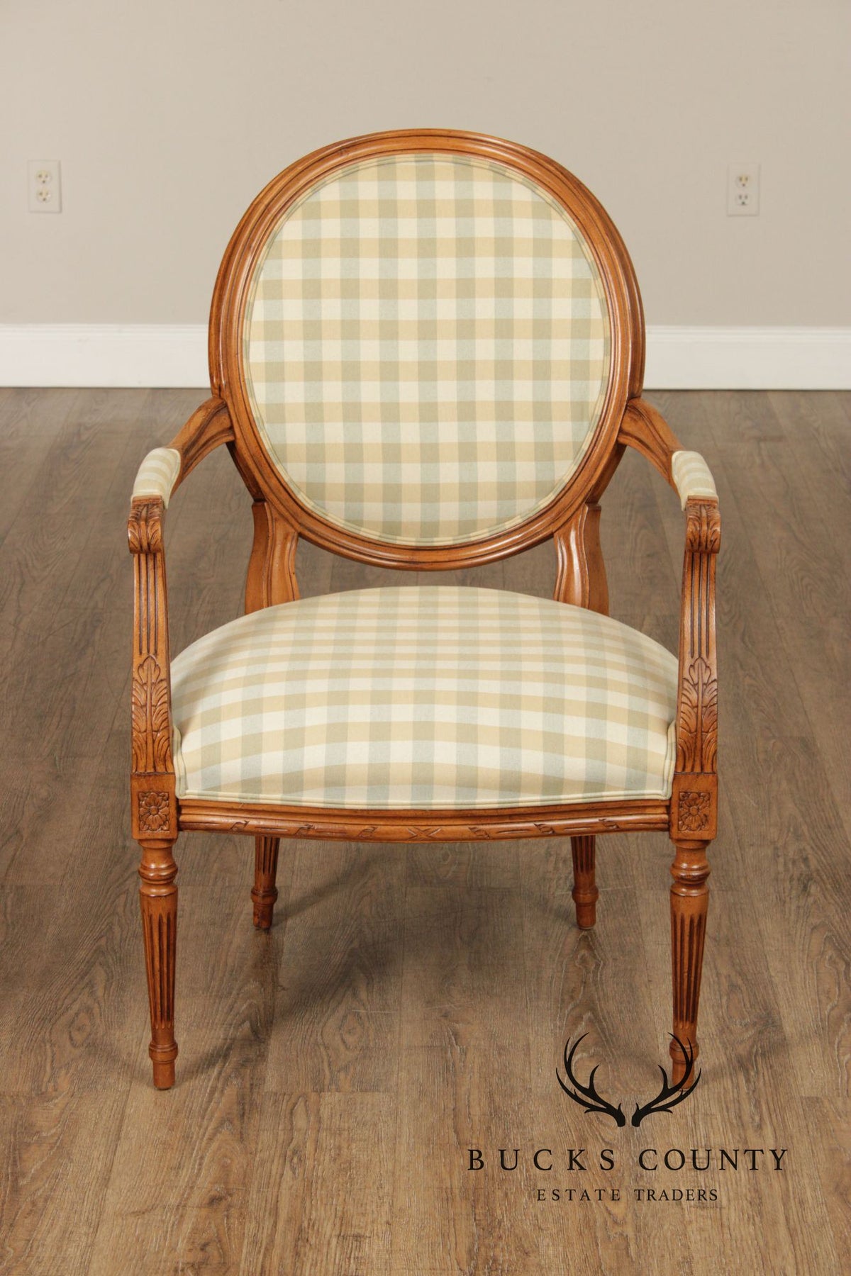 Ethan Allen French Louis XVI Style Pair of Fauteuil Armchairs