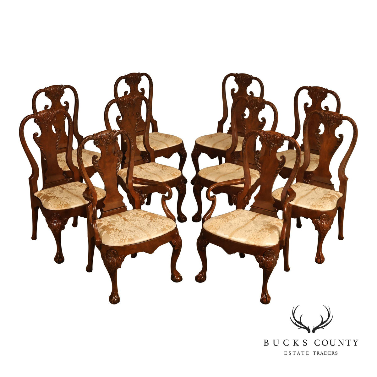 Baker Furniture 'Stately Homes' Set of Ten Walnut Dining Chairs