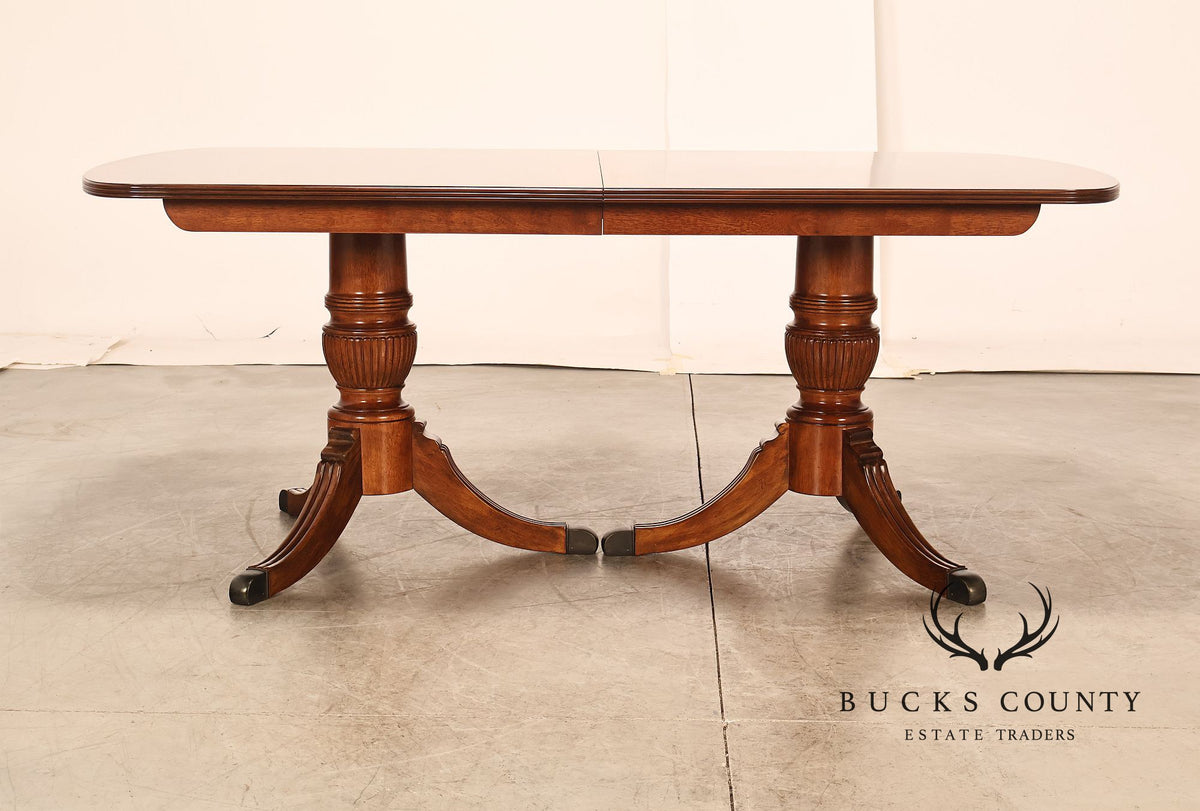 Georgian Style Banded Mahogany Double Pedestal Extension Dining Table