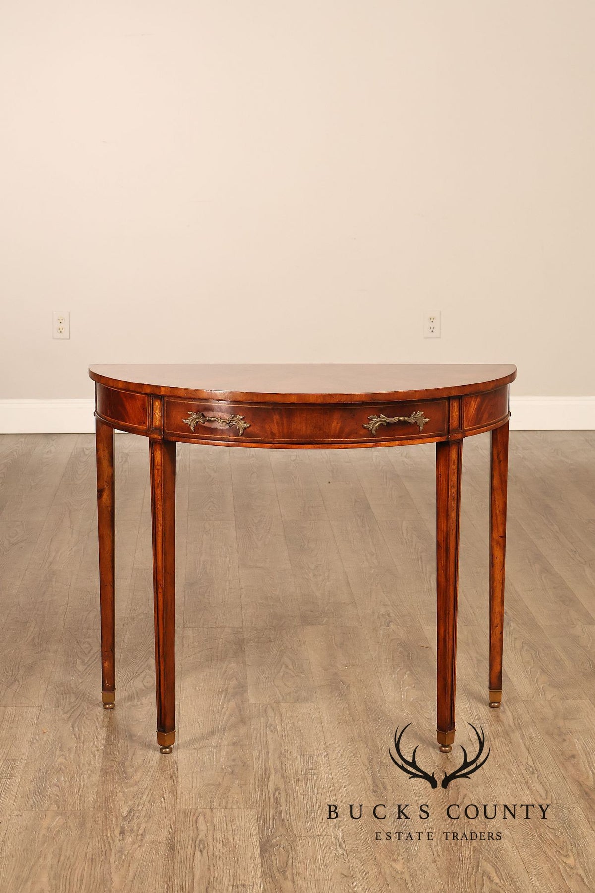 Jonathan Charles Inlaid Mahogany Demilune Console Table