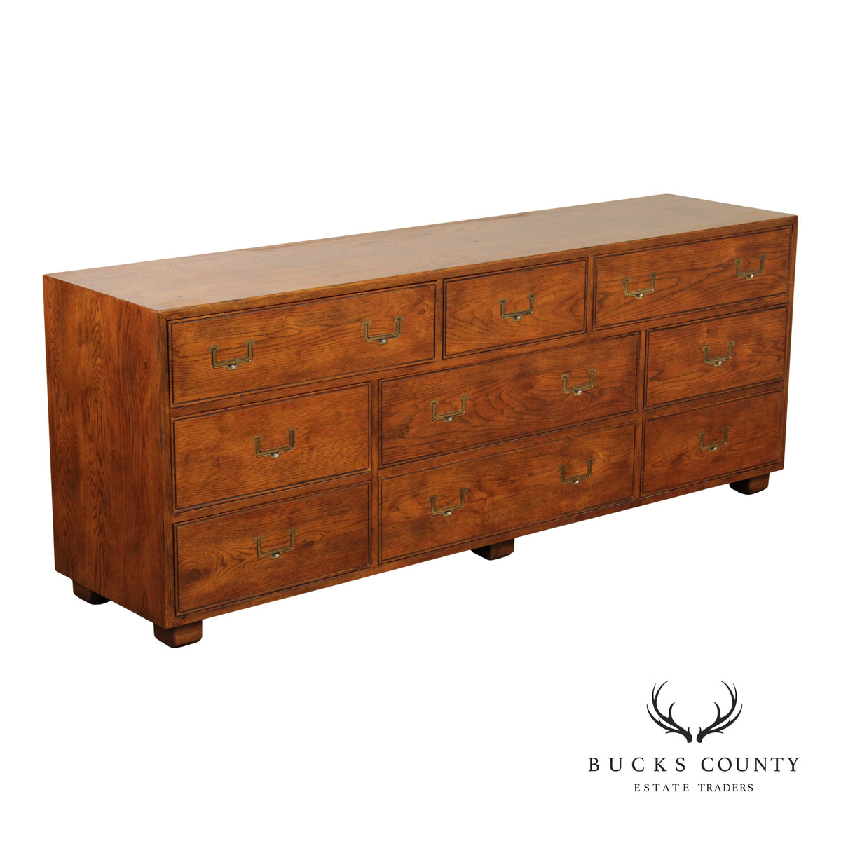 Henredon Campaign Style Oak Triple Dresser