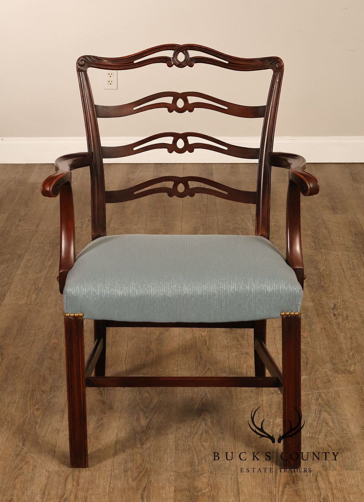 1940's Chippendale Style Set Of Six Mahogany Ladder Back Dining Chairs