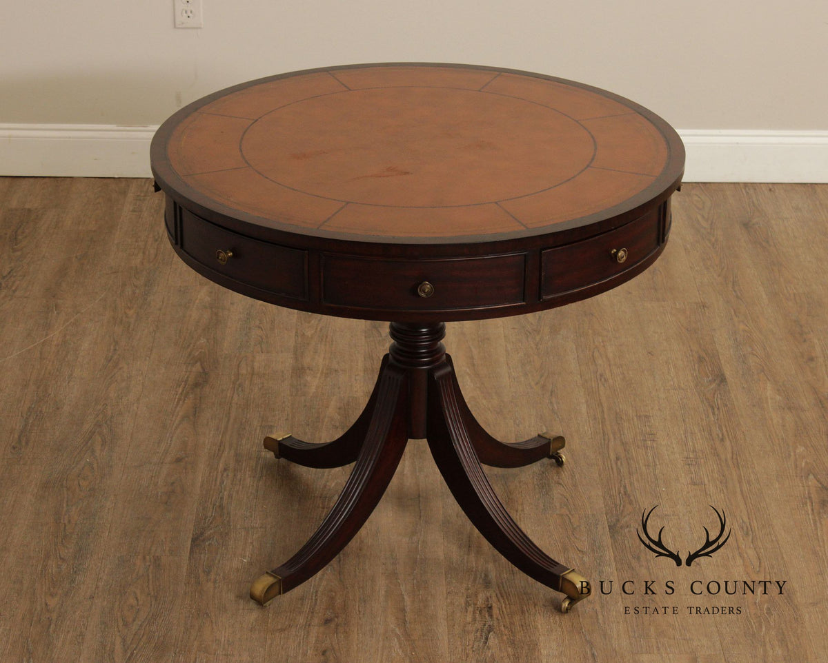 Ethan Allen Regency Style Round Leather Top Mahogany Rent Table